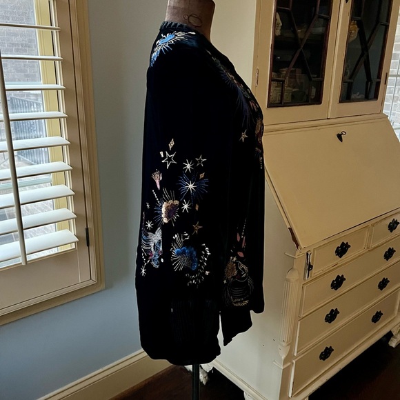 Johnny Was Eden Voyager Silk Velvet Black Button-Up Tunic Jacket - Picture 3 of 14